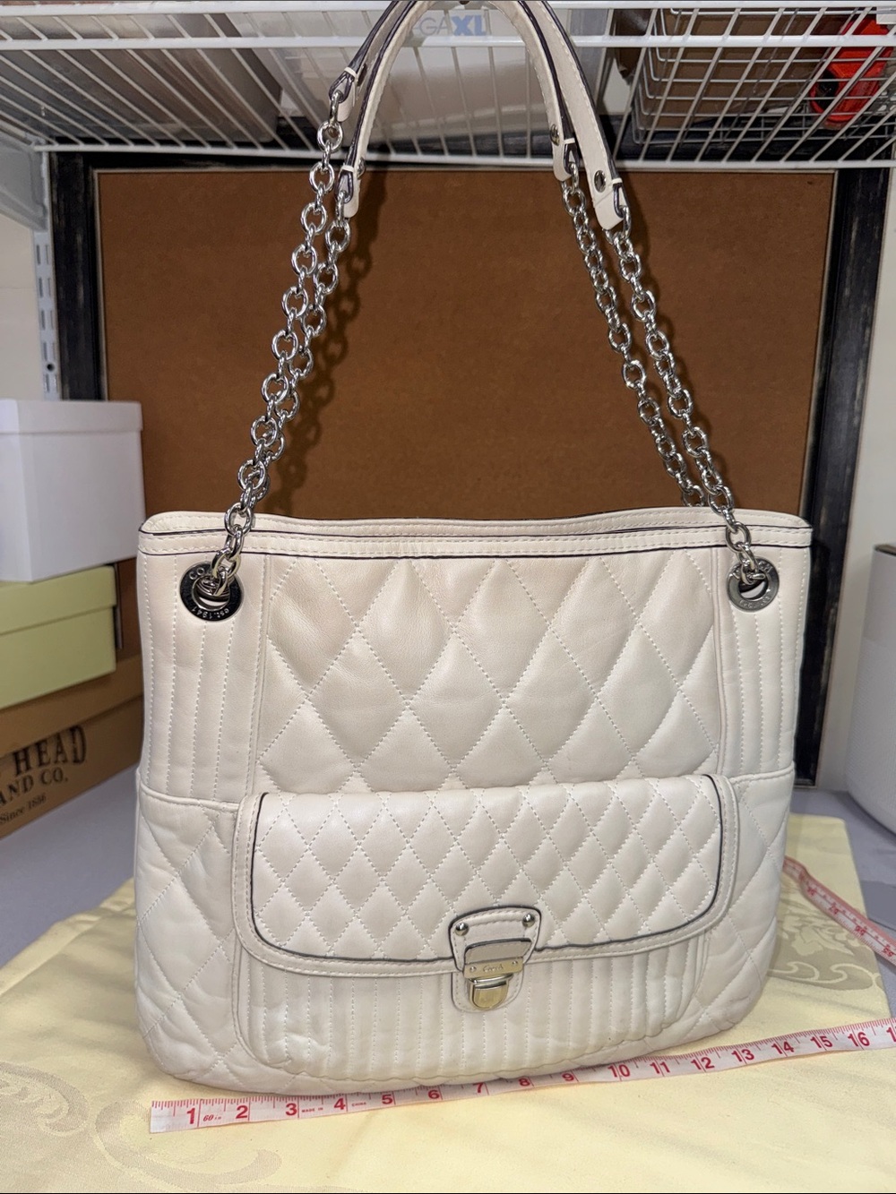 Coach F19854 Quilted Poppy Ivory Chain-Handle Shoulder Bag 19854